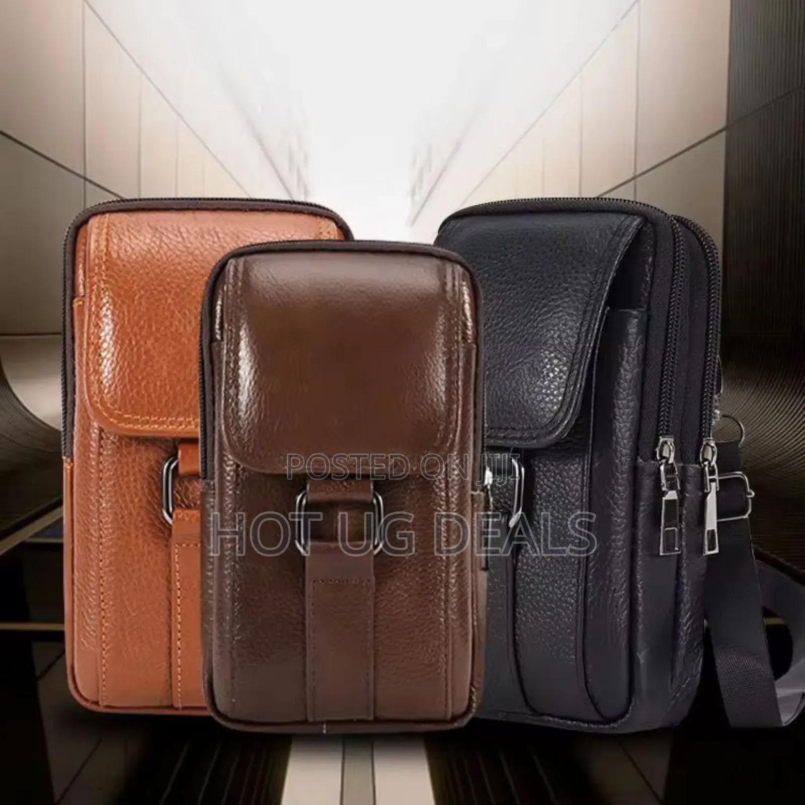 Portable Men's Messenger Bags Cowhide Leather Belt Bag