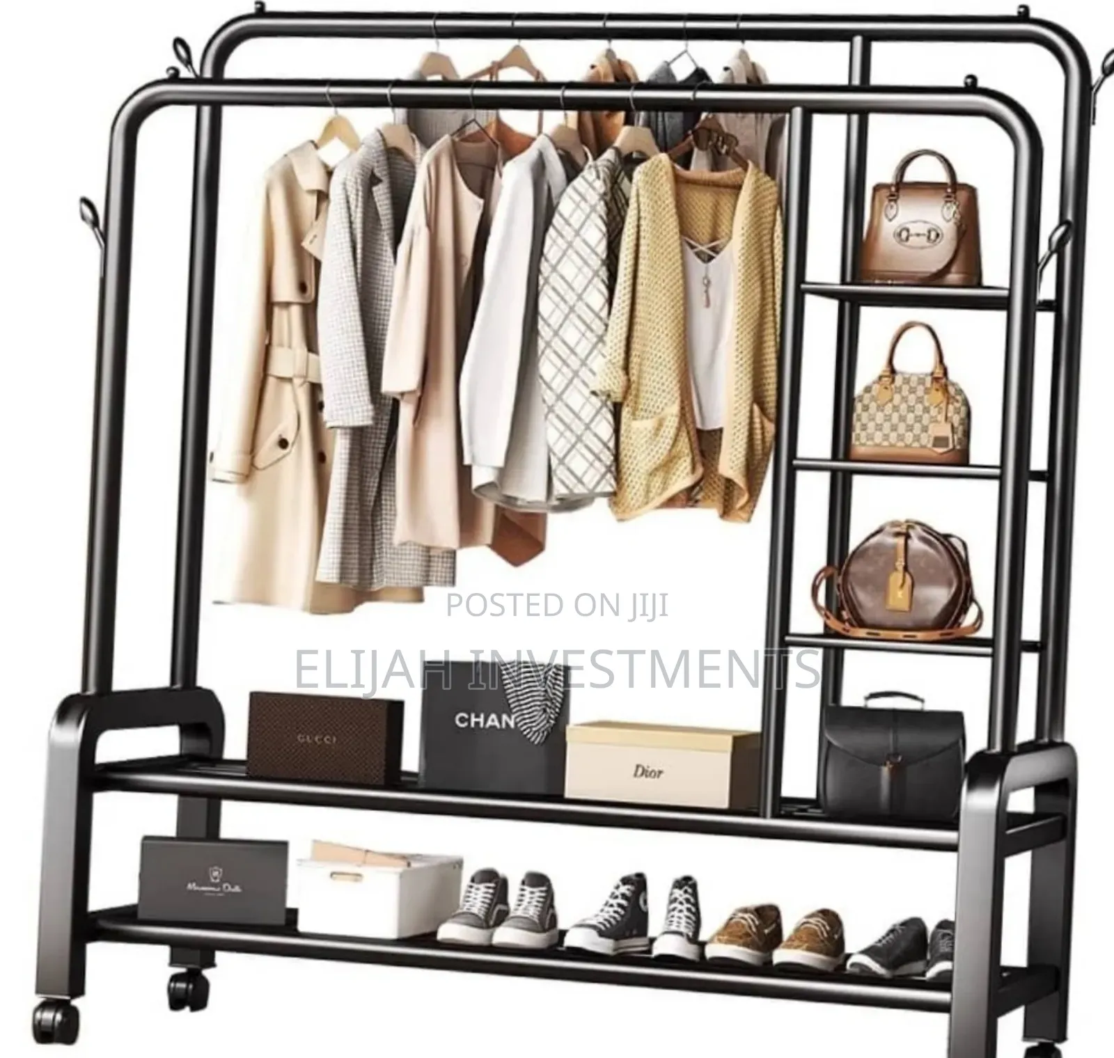Metallic Clothes Rack With Shelves