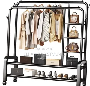 Metallic Clothes Rack With Shelves