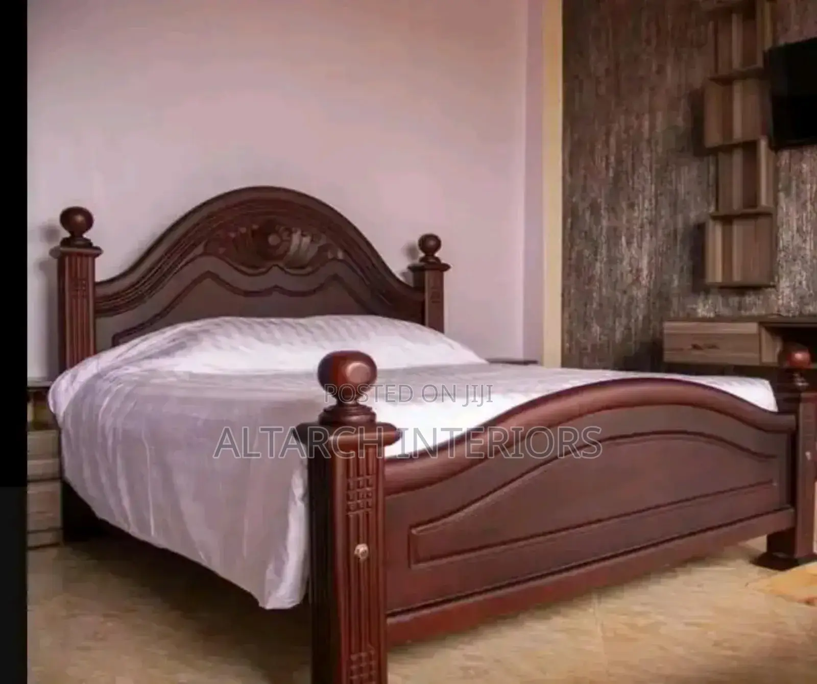 5by 6 Wooden Bed Well Finished in Dark Mahogany Color