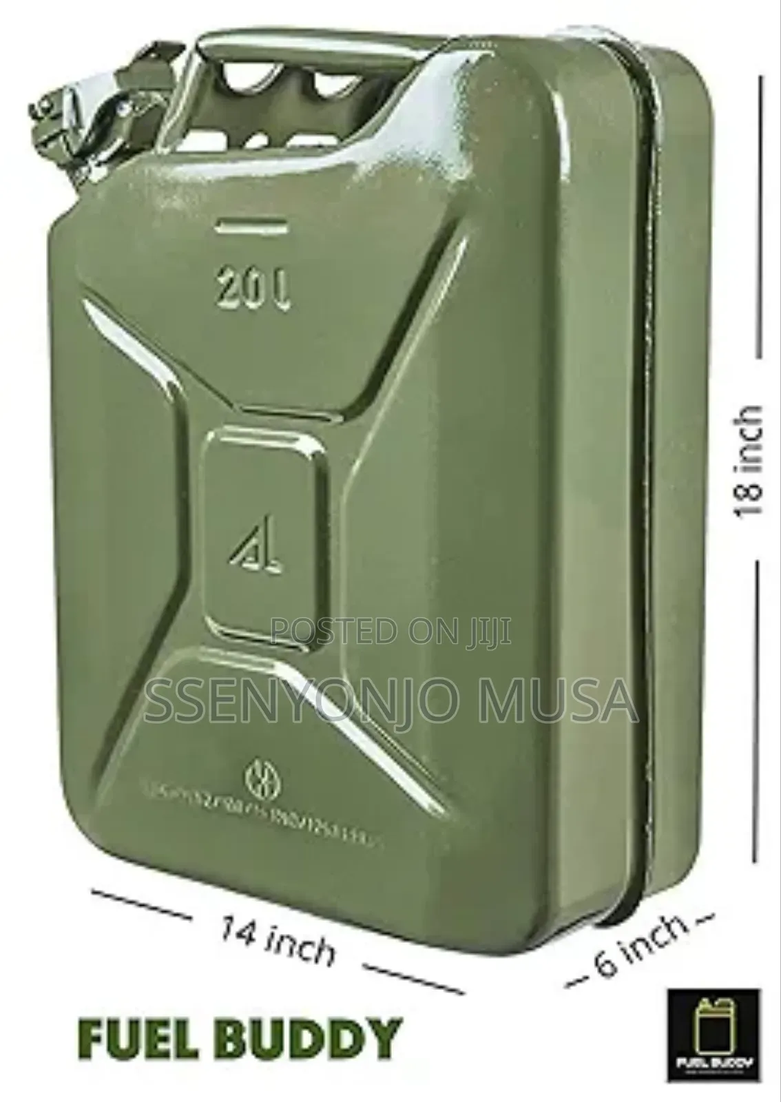 20l Military Green Fuel Jerrycan - Durable Metal Jerry Can