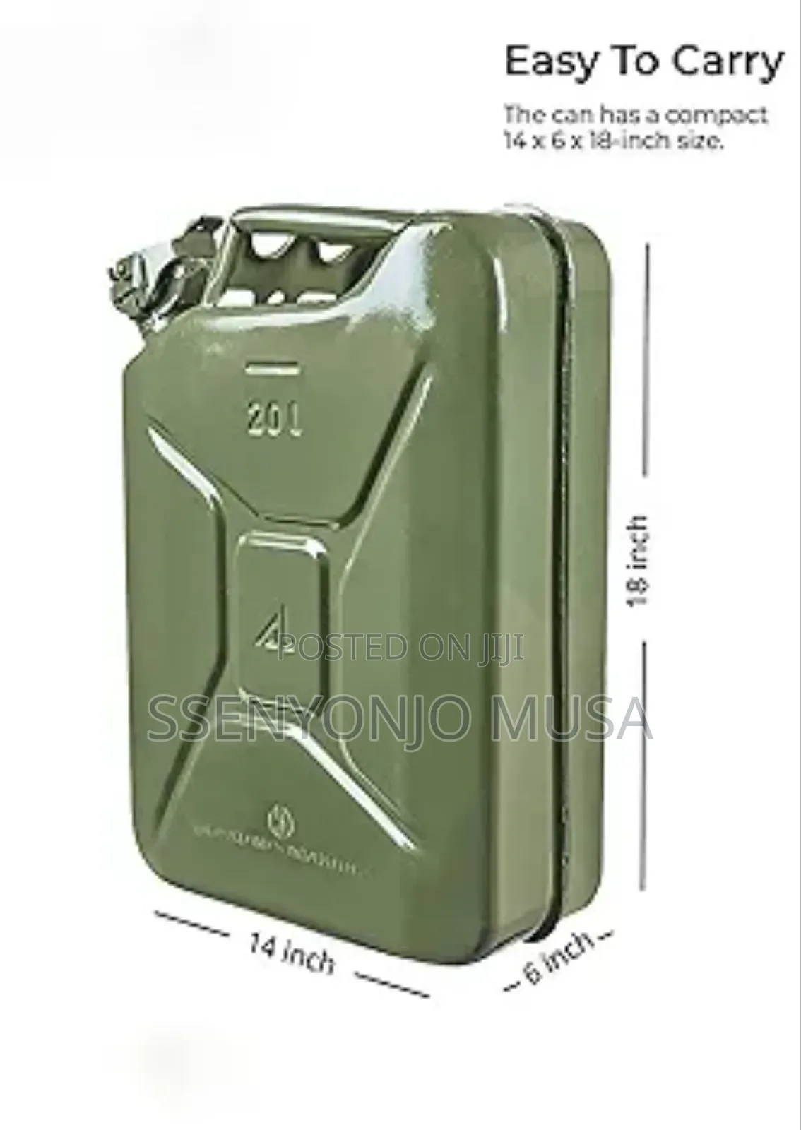 20l Military Green Fuel Jerrycan - Durable Metal Jerry Can