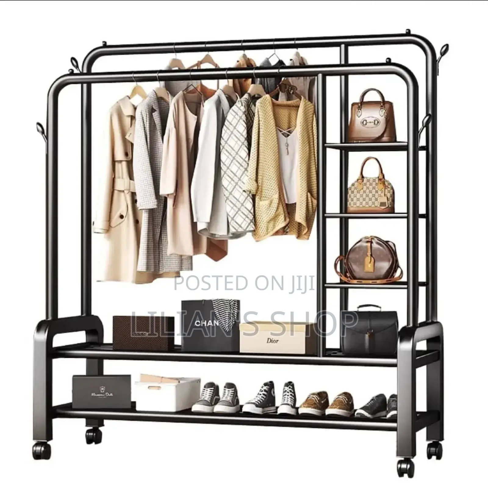 New Heavy-Duty Durable Metallic Clothes Rack With Shelves