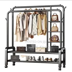 New Heavy-Duty Durable Metallic Clothes Rack With Shelves