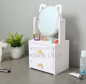 2 Tiers Vanity Makeup Tabletop Mirror Storage With Organizer