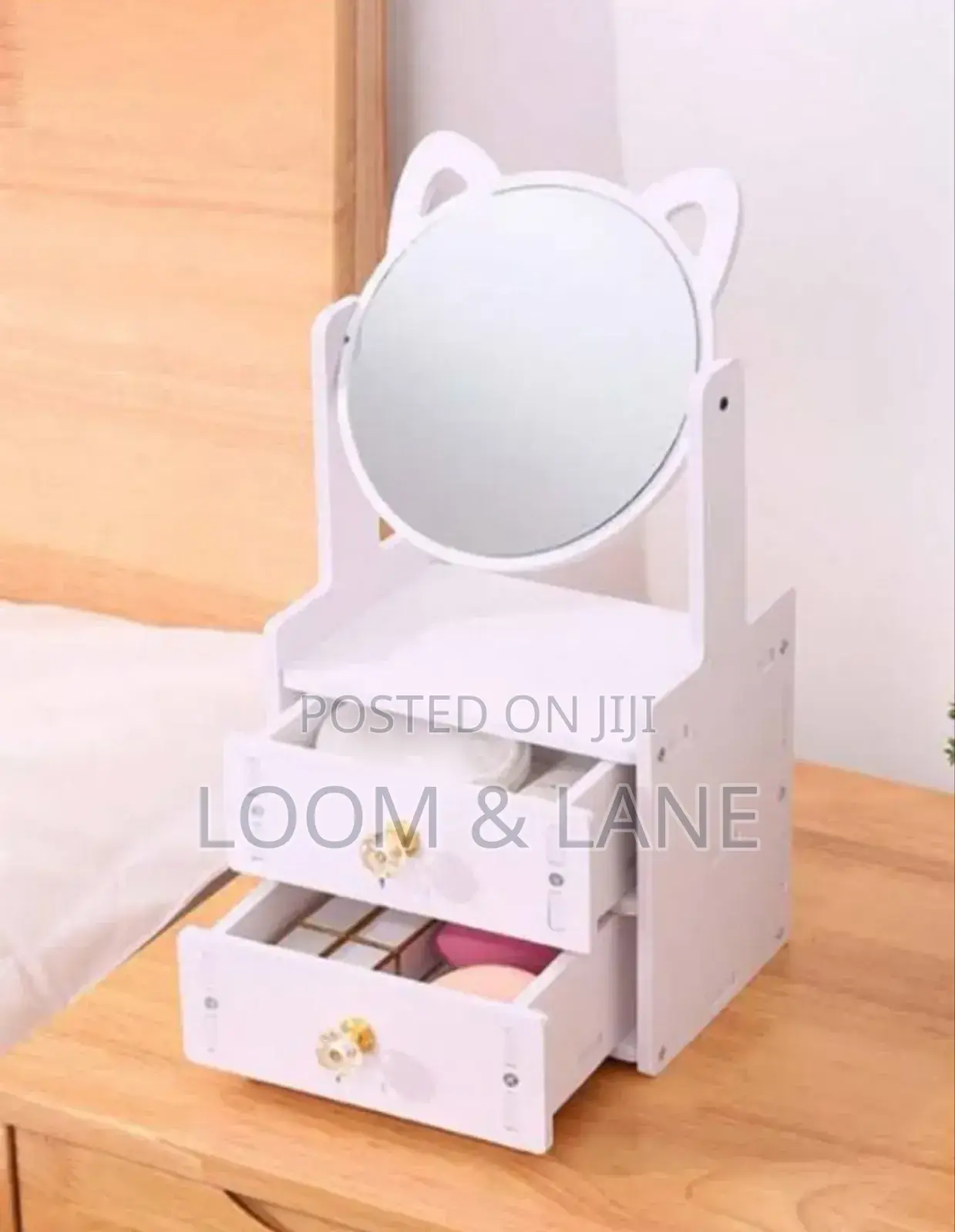 2 Tiers Vanity Makeup Tabletop Mirror Storage With Organizer