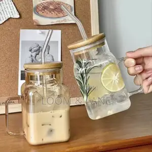 Glass Tumbler With Bamboo Lid and Straw