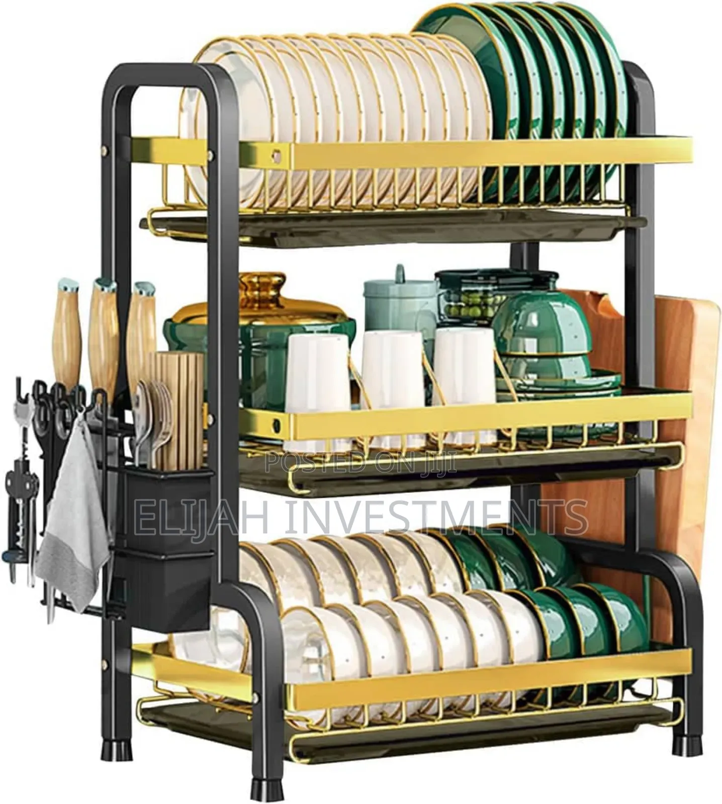 3-Tier Stainless Steel Dish Racks Drainboard Utensil Holders