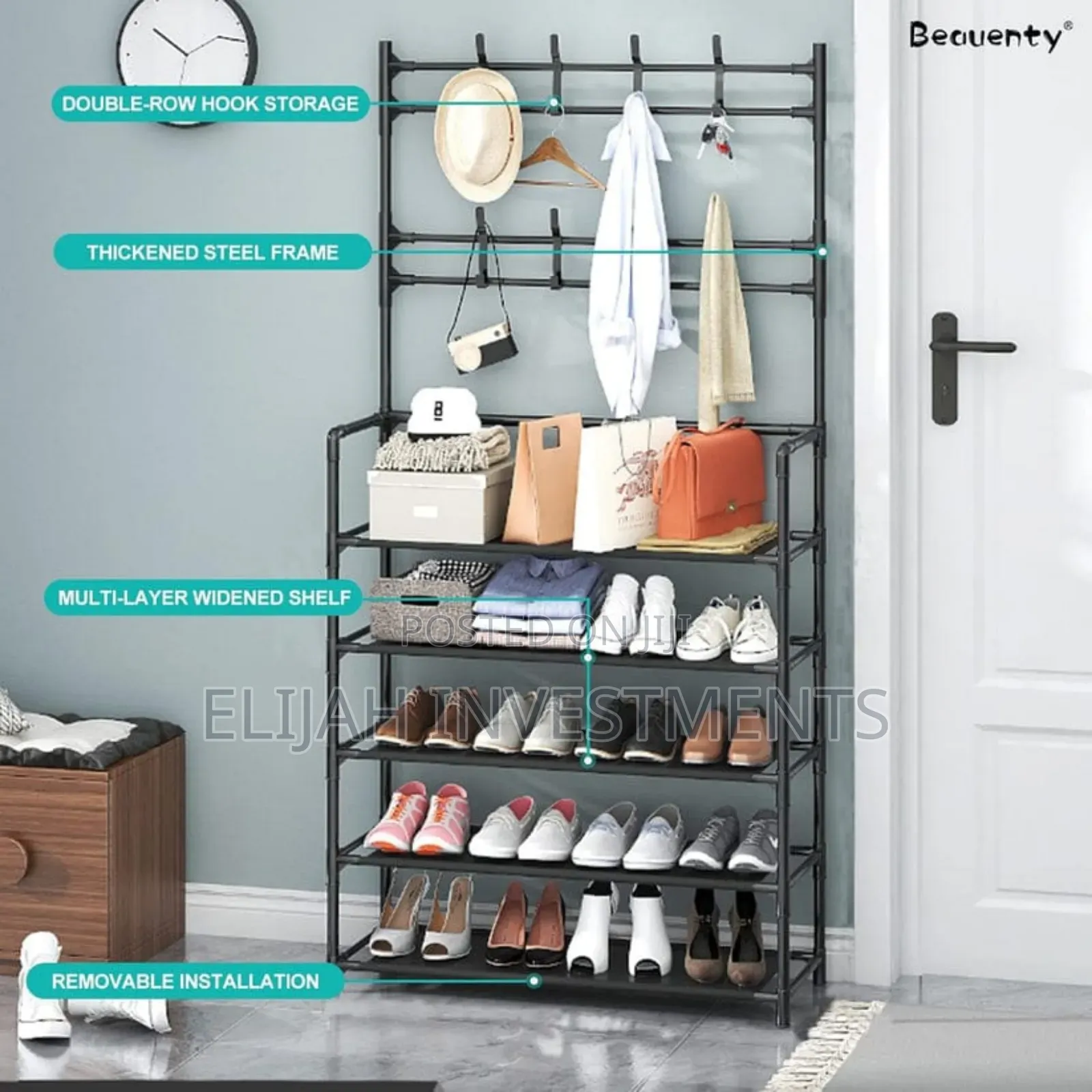 Black Shoe and Hat Rack - Hall Tree,Freestanding