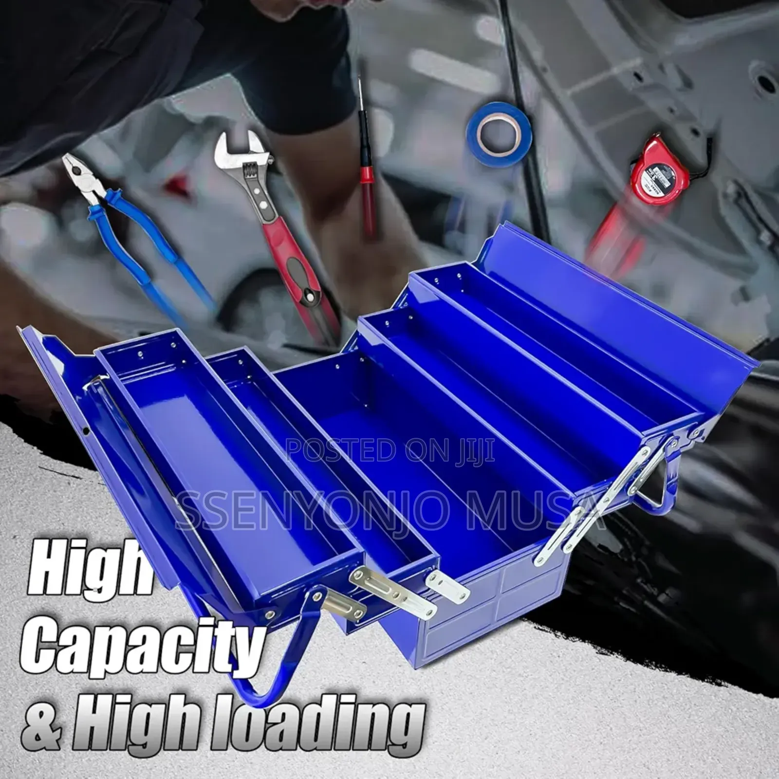 3-Tier Metal Tool Box - 5 Tray Fold Out Steel Storage