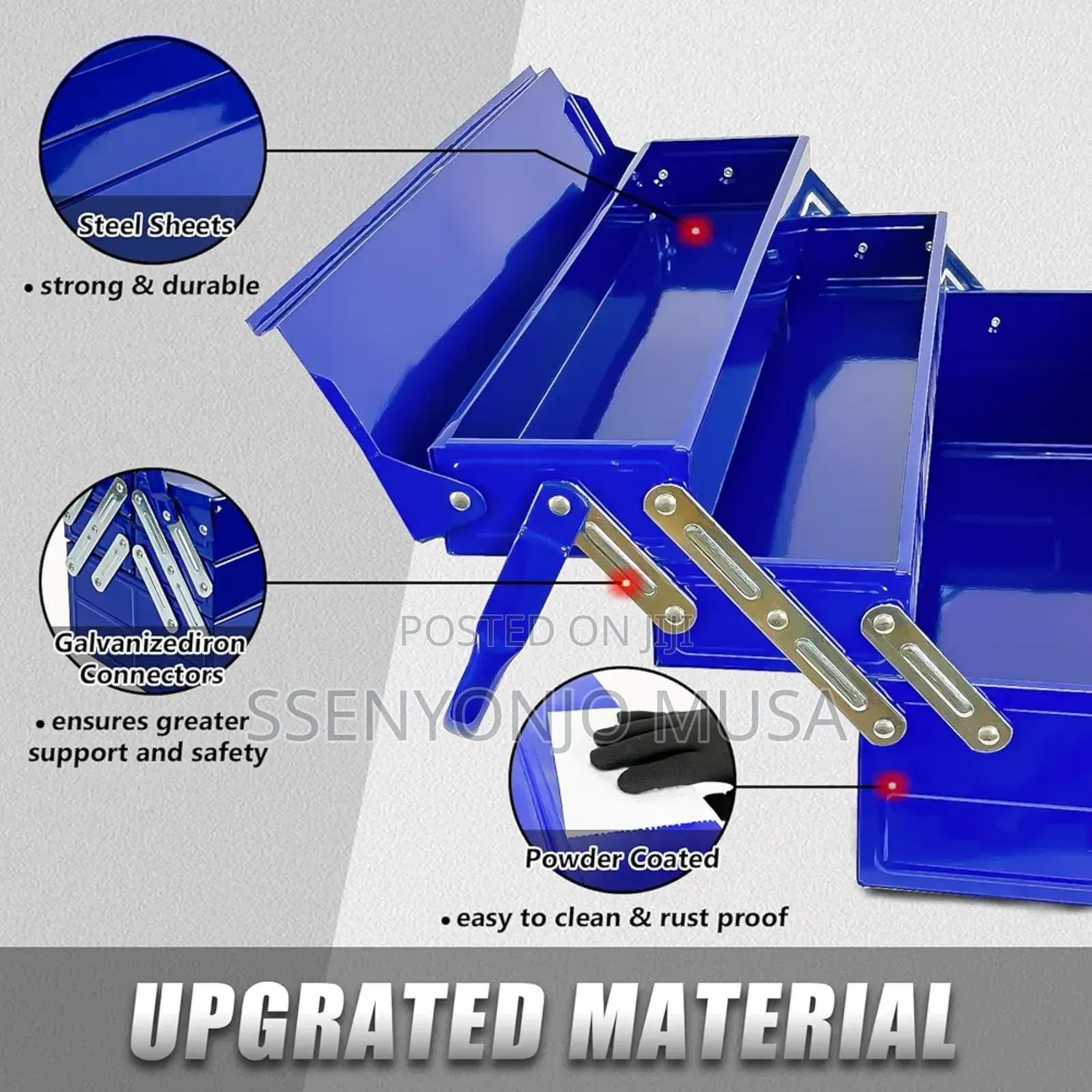3-Tier Metal Tool Box - 5 Tray Fold Out Steel Storage