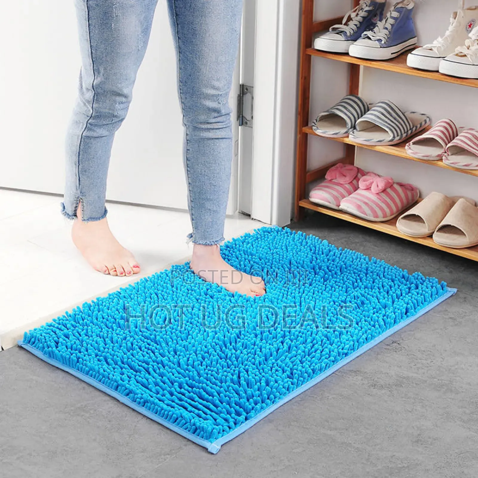 Non Slip Bathroom/Bedside Door Mats Rug - Blue