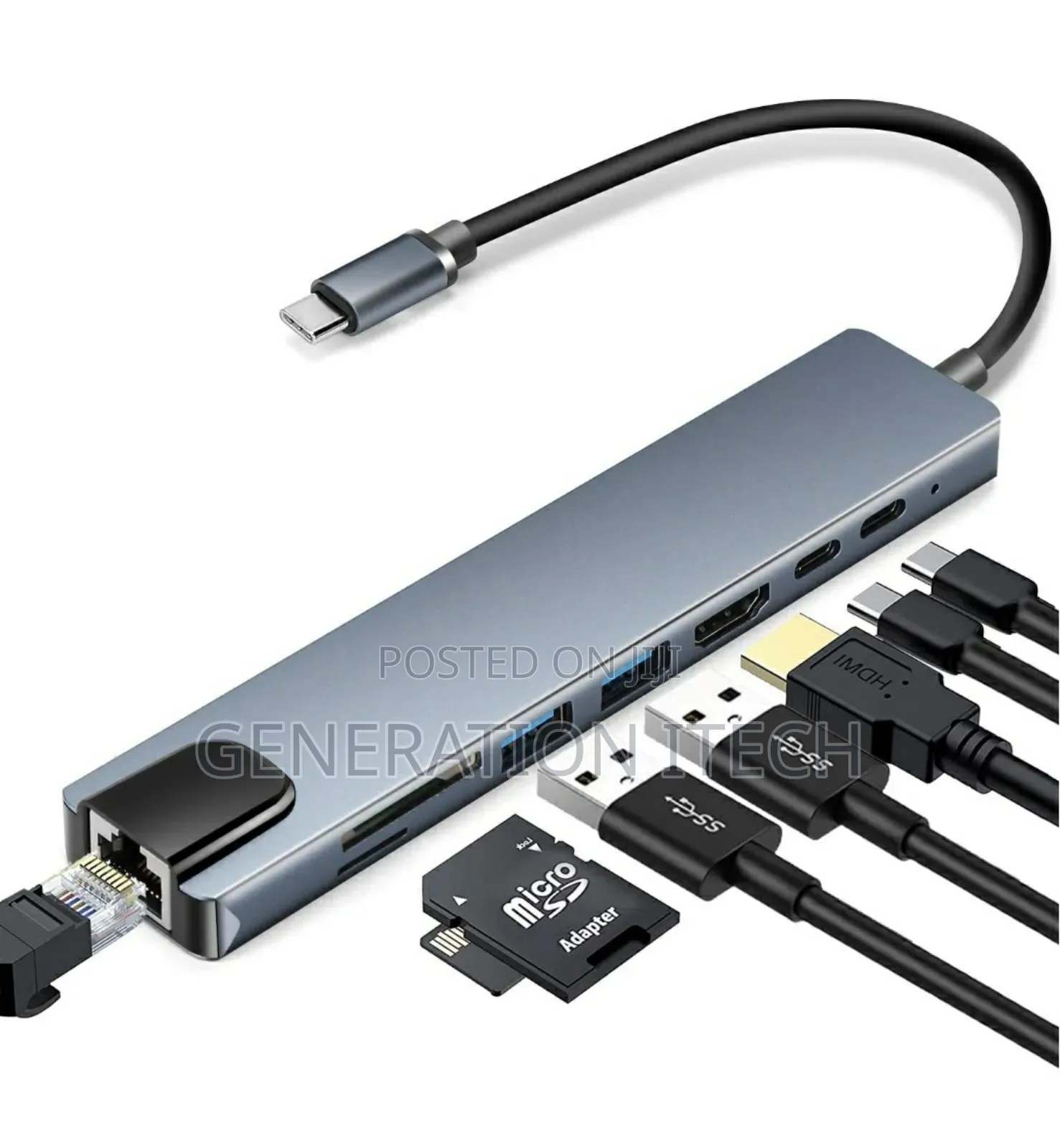 8 in 1 Usb C Hub- Multifunctional Adaptor , Hdmi, Usb, Rj45