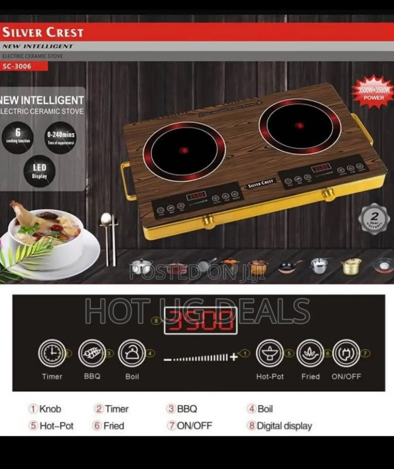 Double 2 Burner Infrared Cooker Hot Plate Stove -black