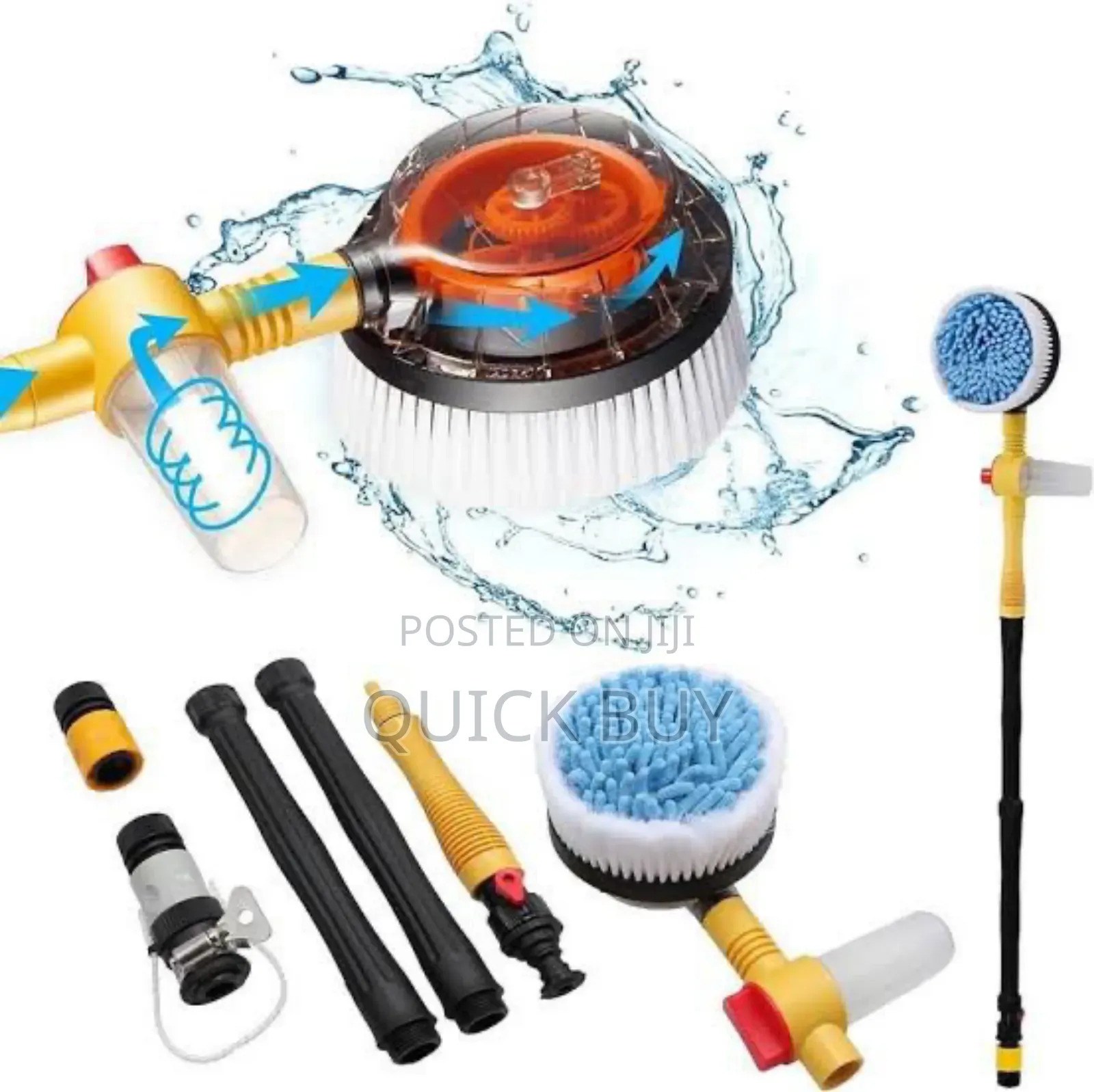 Car Washer Scrabbing With Water Pipe and Soap Dispenser
