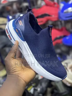 New Navy Blue Skechers Max Cushioning Hyper Burst Sneakers