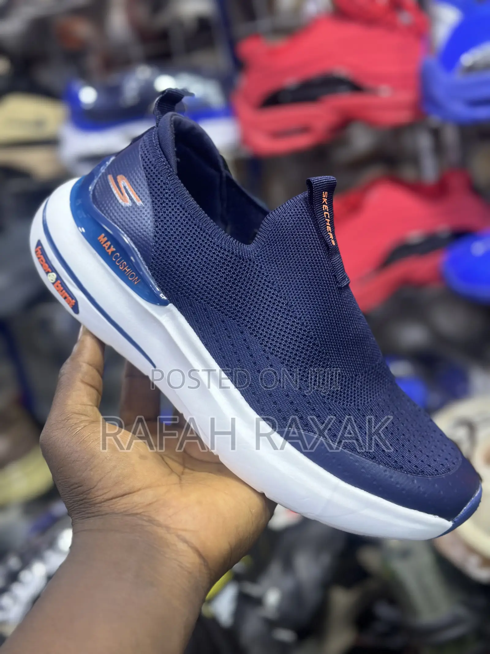 New Navy Blue Skechers Max Cushioning Hyper Burst Sneakers