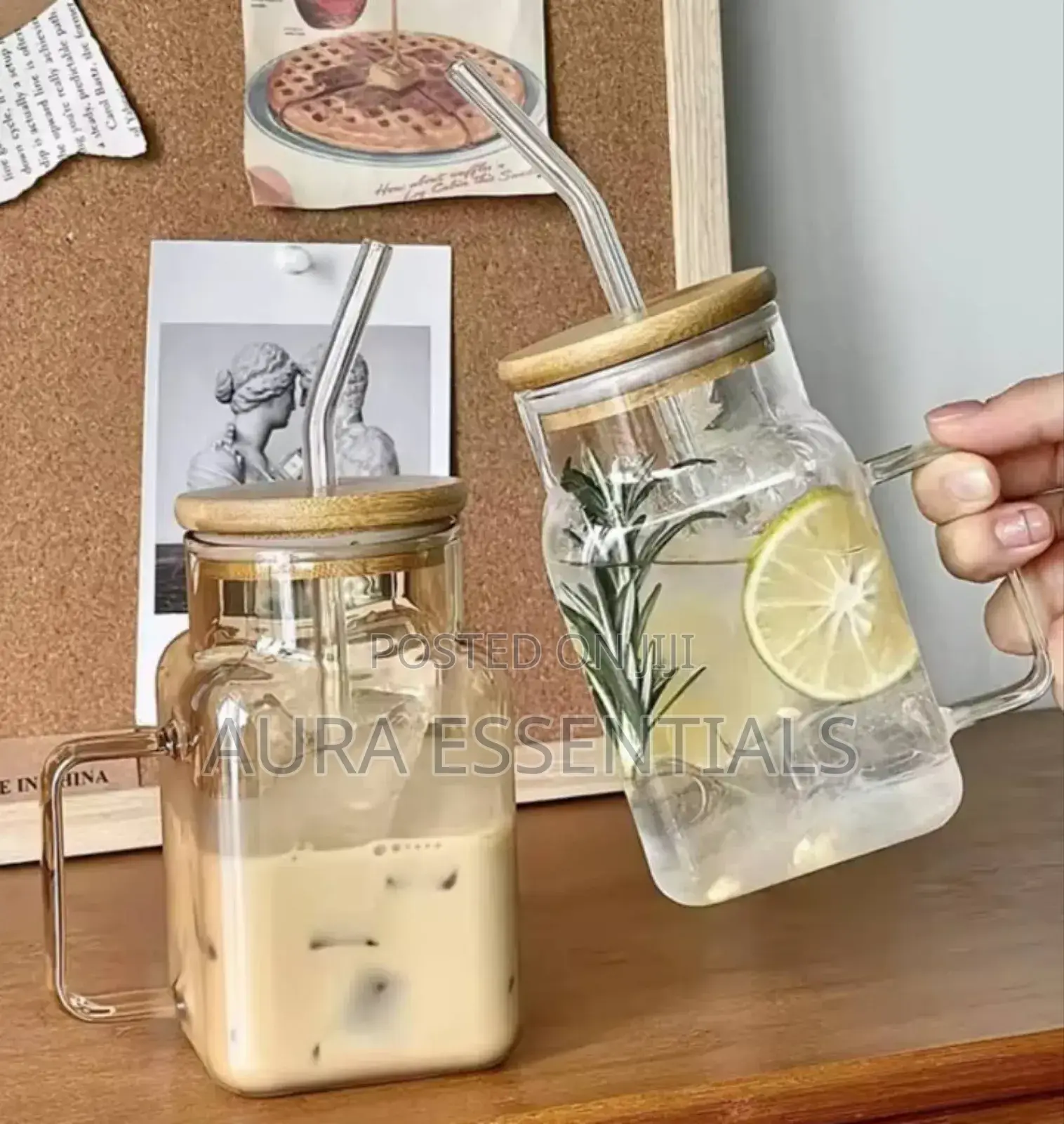 Glass Tumbler With Bamboo Lid and Straw