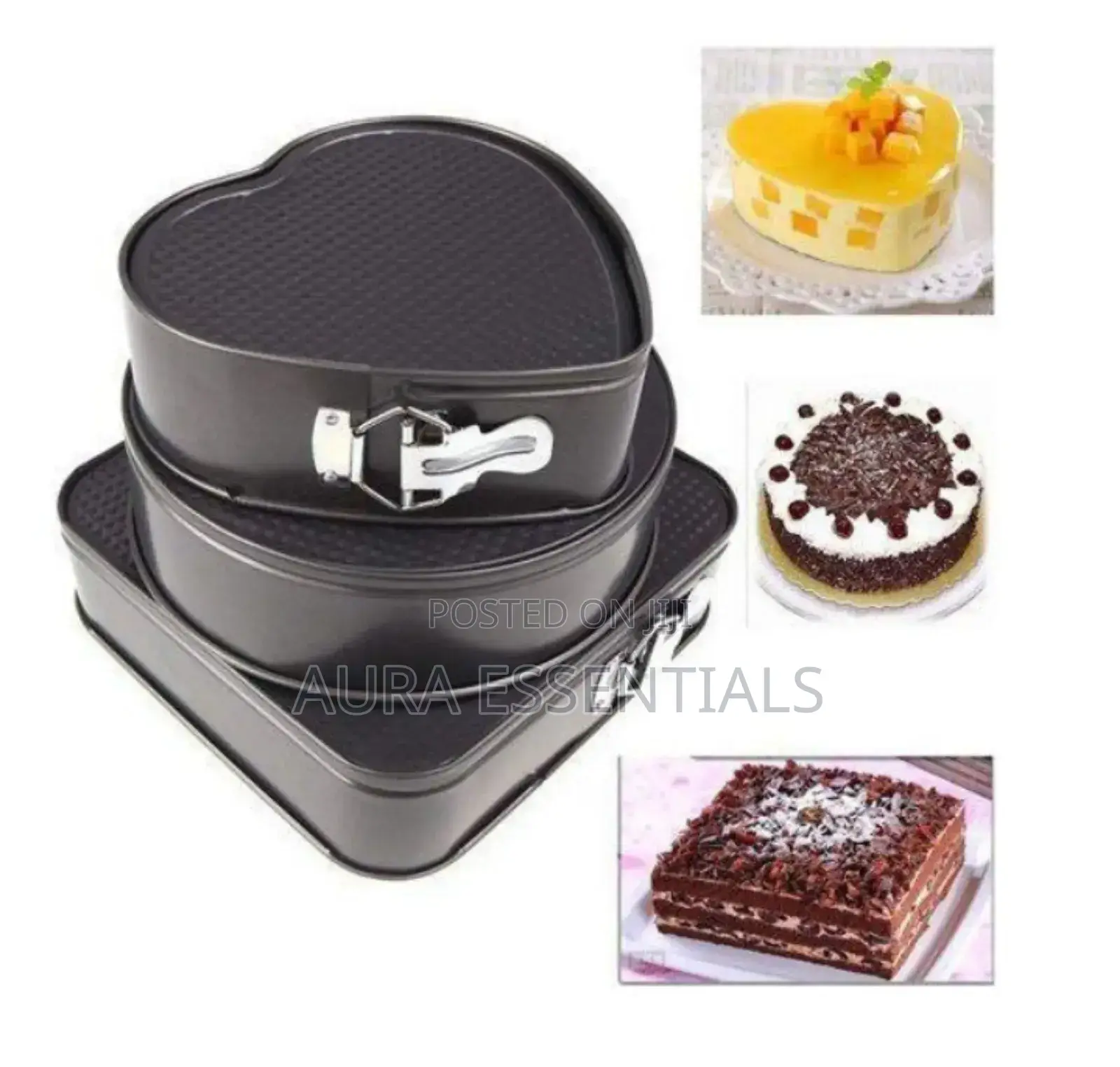 3pcs Multipurpose Round,Square,Heart Cake Pan
