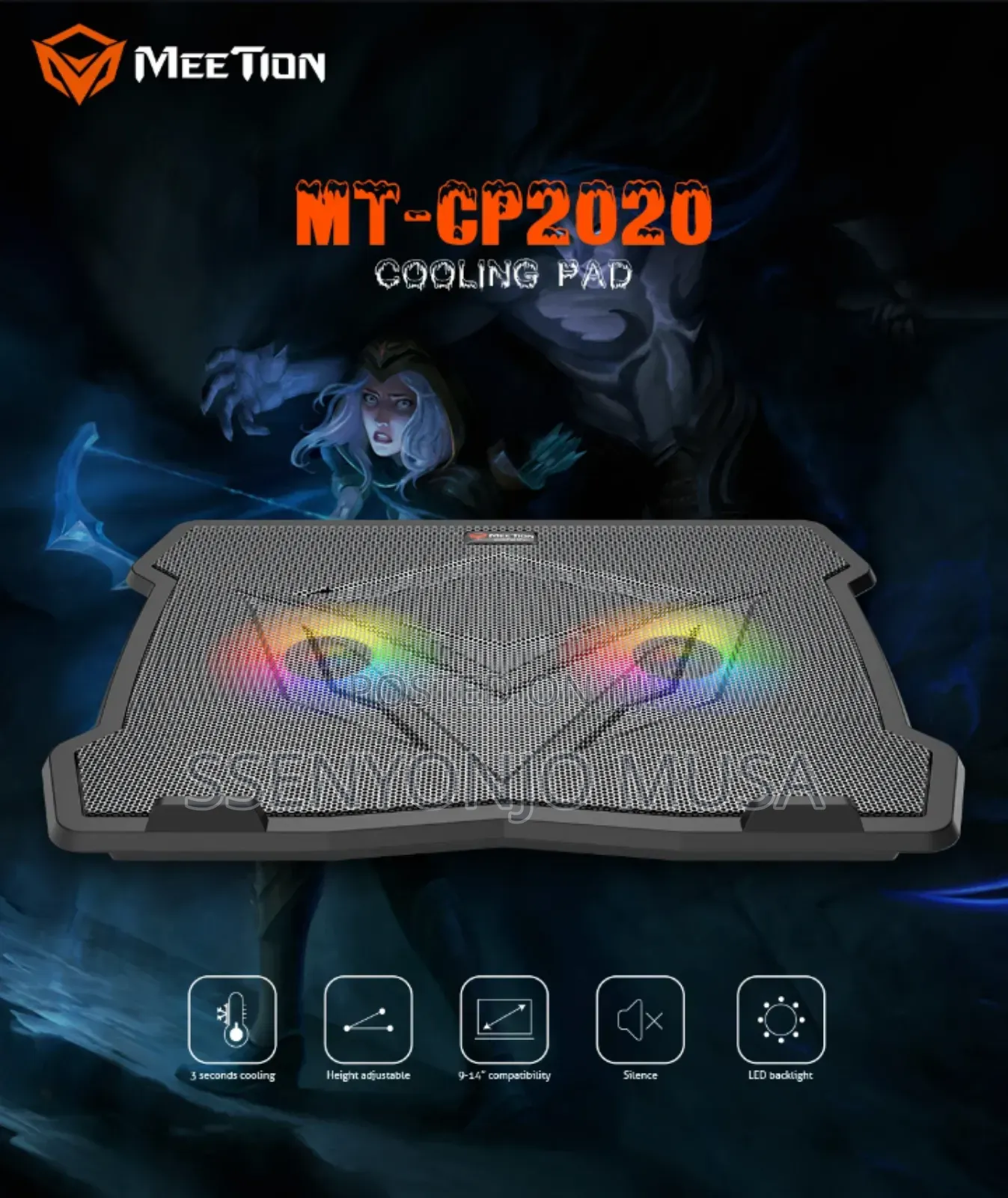 Pc Stand Cooler Pad - Quiet Adjustable RGB Laptop Cooler