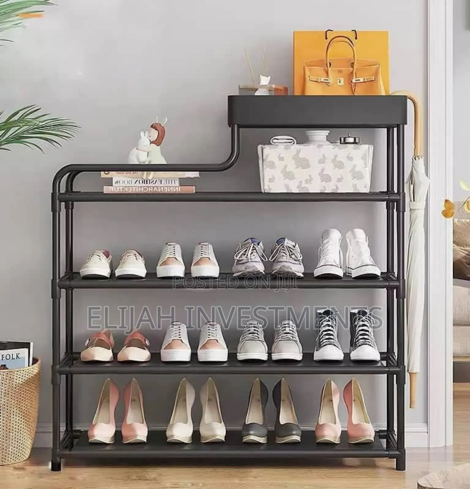 5layer 80cm Metal Multifunction Shoe Storage Rack Black