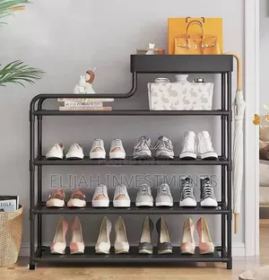 5layer 80cm Metal Multifunction Shoe Storage Rack Black