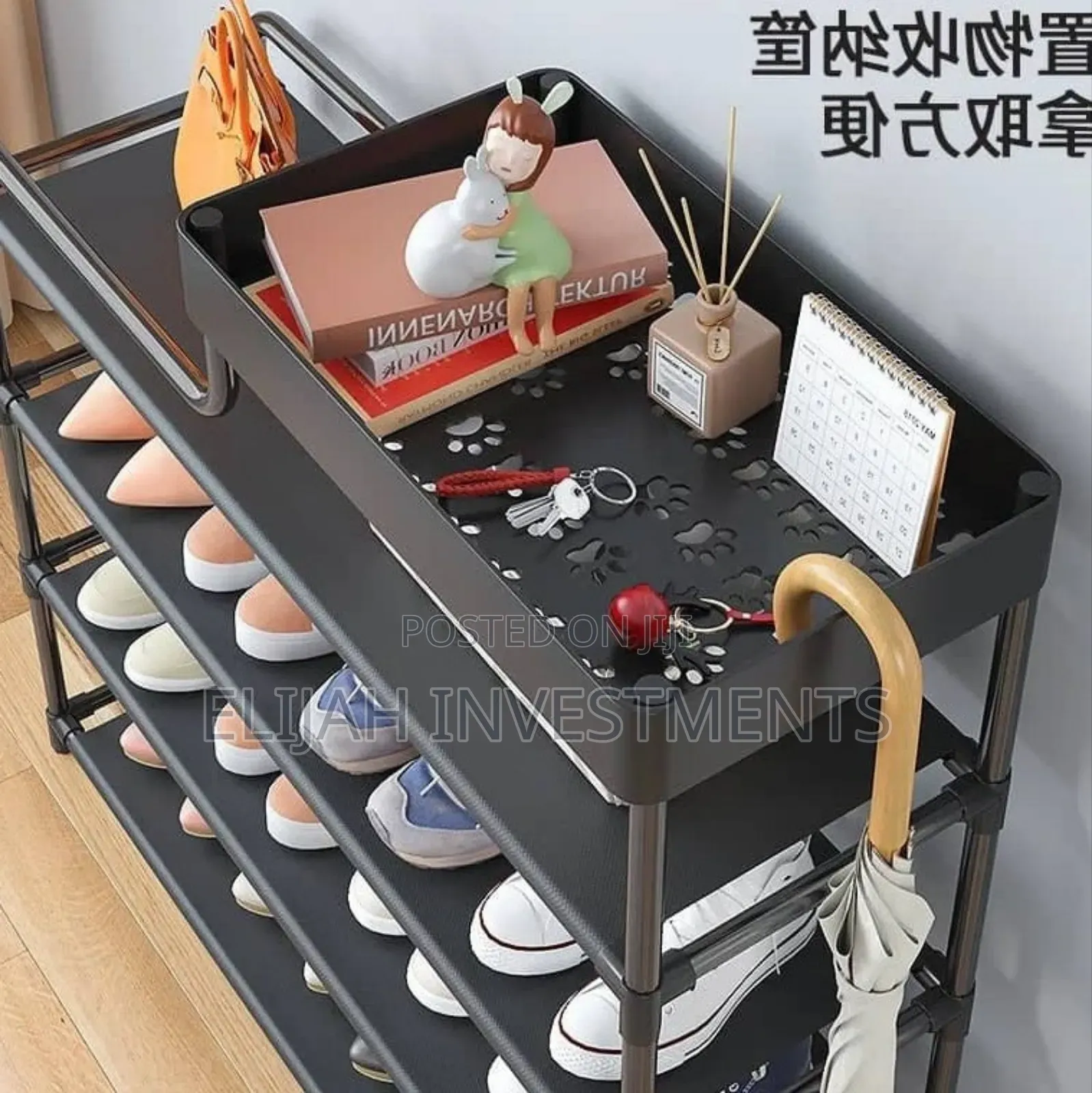 5layer 80cm Metal Multifunction Shoe Storage Rack Black