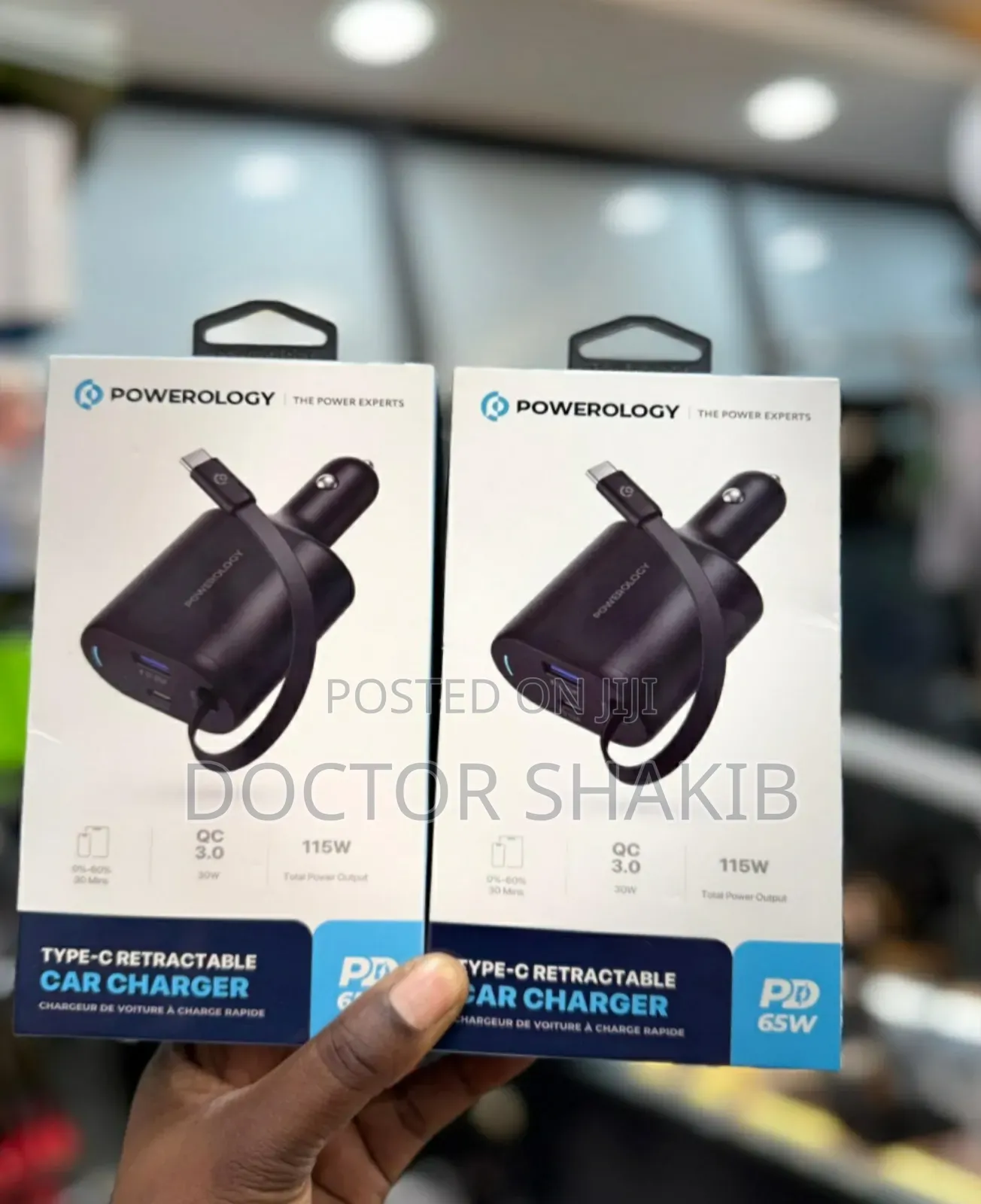 Brand New Powerology Type-C Retractable Car Charger 65w