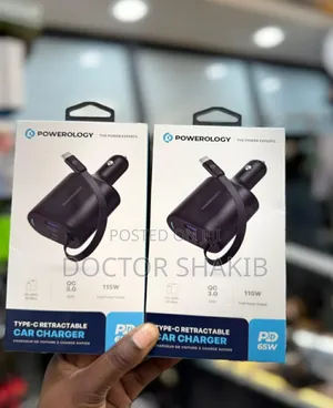Brand New Powerology Type-C Retractable Car Charger 65w