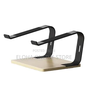 Ergonomic Aluminum Laptop Riser Holder With Wooden Base