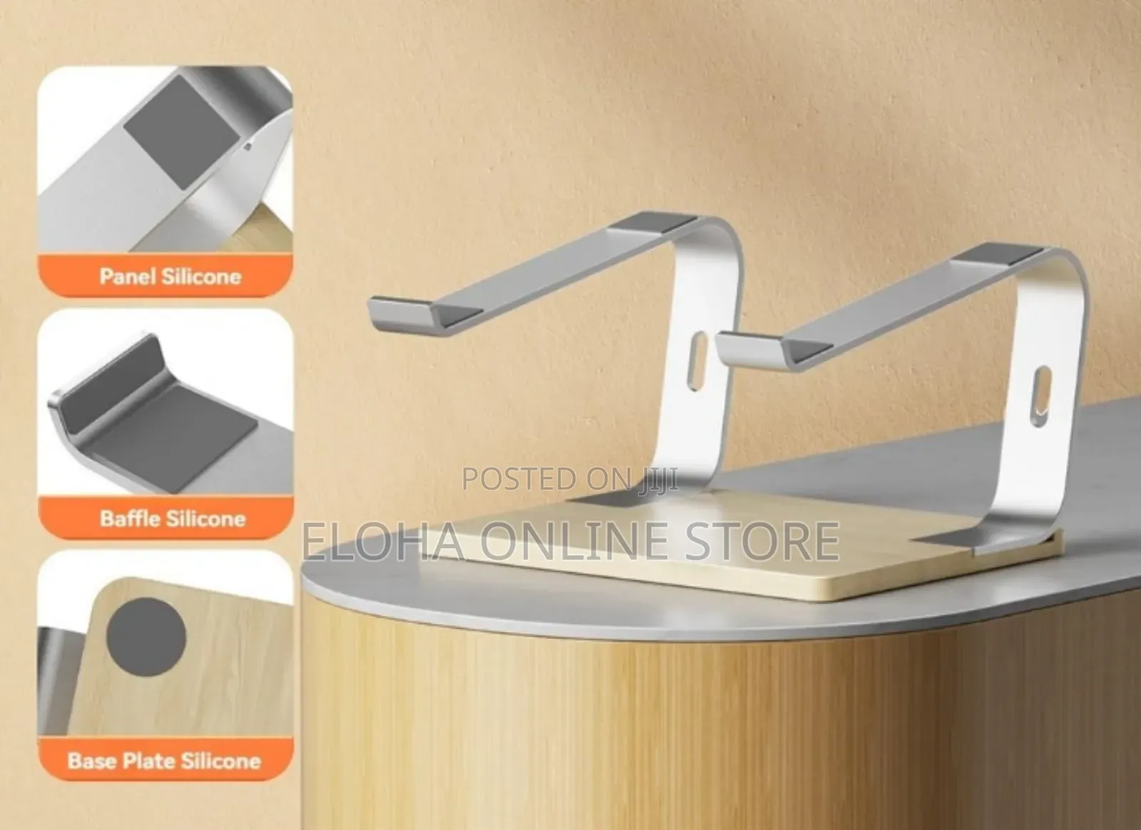 Ergonomic Aluminum Laptop Riser Holder With Wooden Base