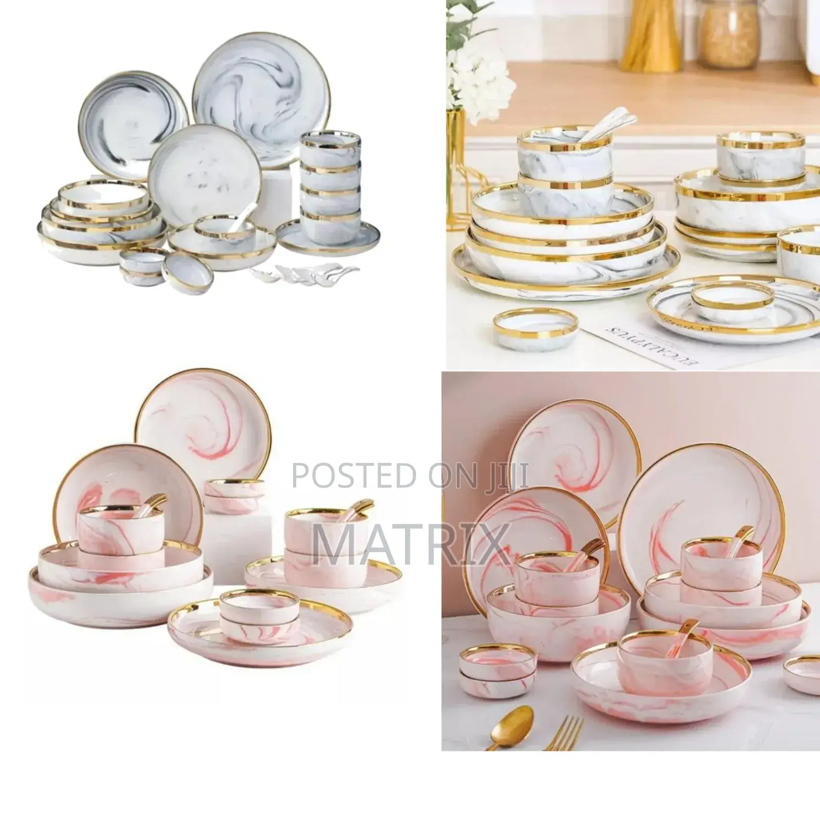32pcs Ceramic Pates Bowls Spoons Restaurant Dinner Set