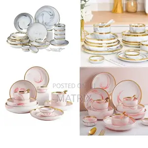 32pcs Ceramic Pates Bowls Spoons Restaurant Dinner Set