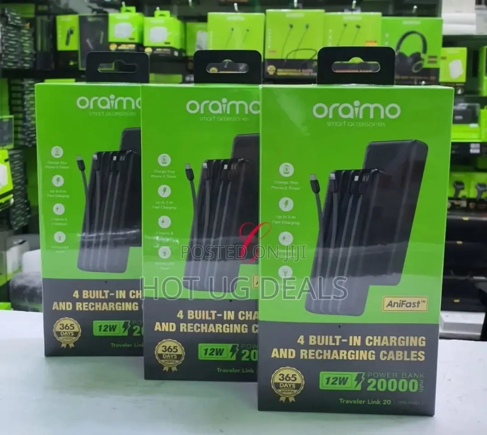 Oraimo Portable Power Bank - 20000mah With In Built Cables