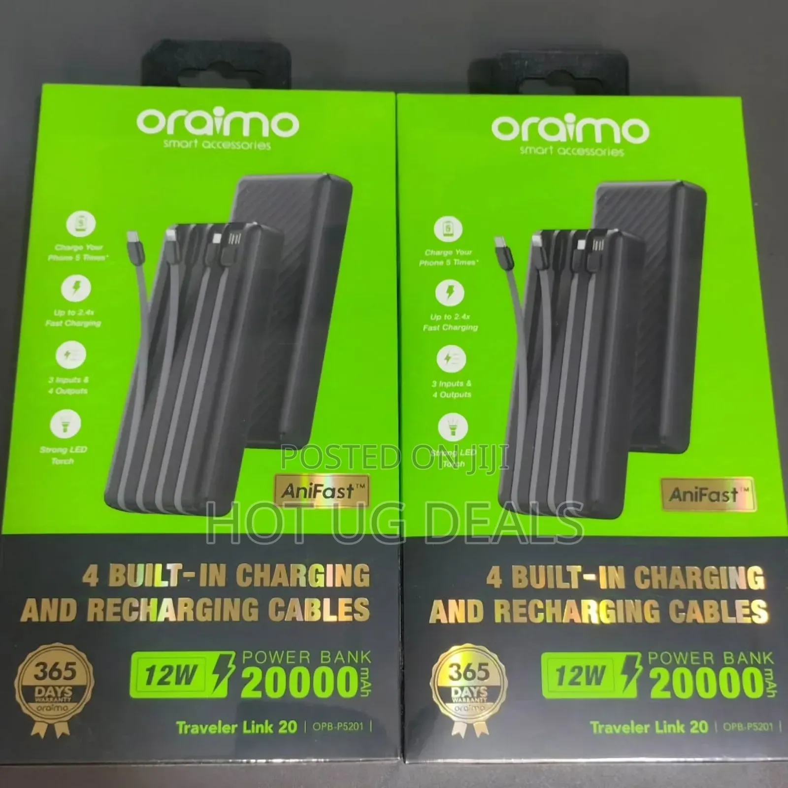 Oraimo Portable Power Bank - 20000mah With In Built Cables