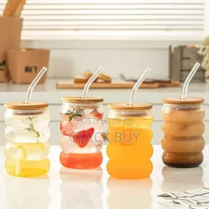 Glass Tumbler With Airtight Wooden Lid and Straw