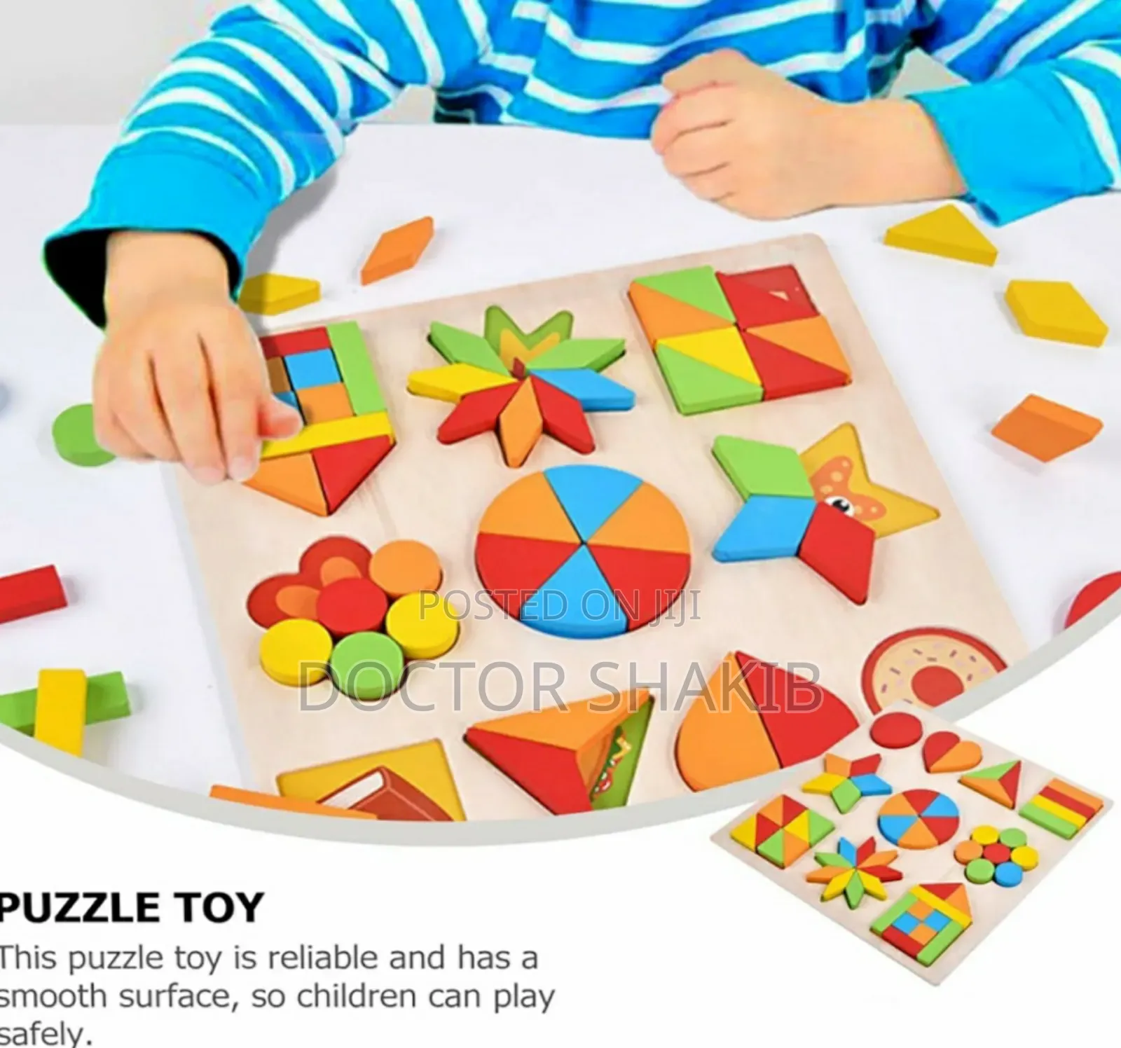 Wooden Kids Educational Colourful Square Tangram Game Puzzle