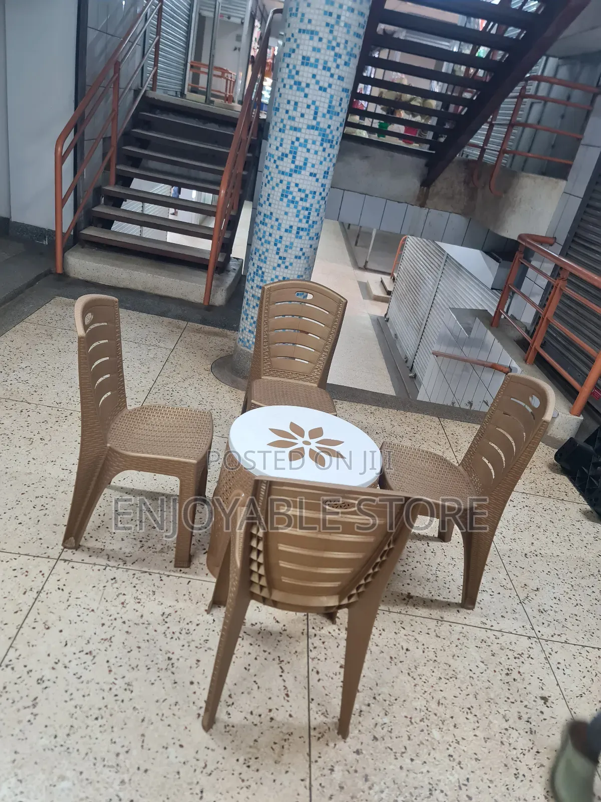 Plastic Hanging Chairs and Table