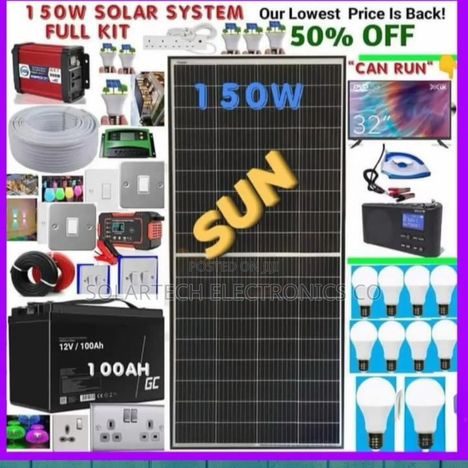 150w Solar System Full Kit/ All Installation Materials Zako