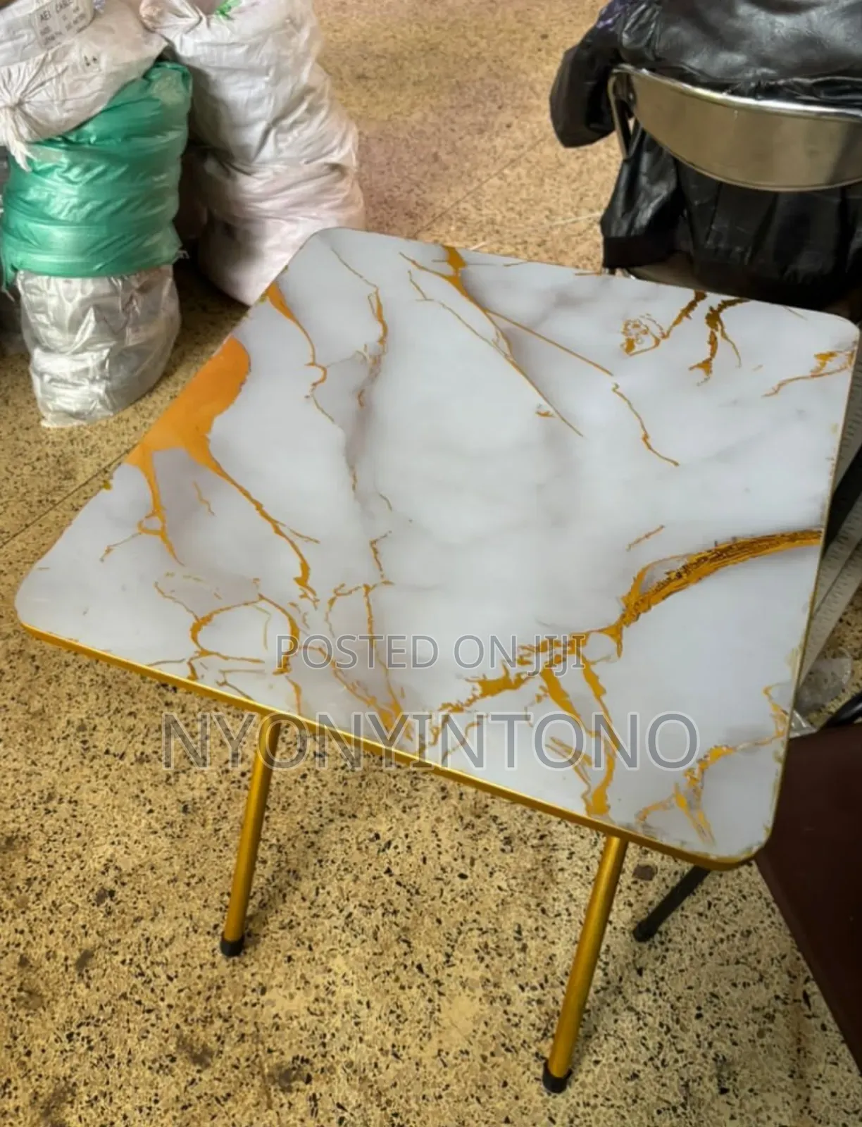 60cm by 60cm Table With Marble Desighn and Metallic Legs