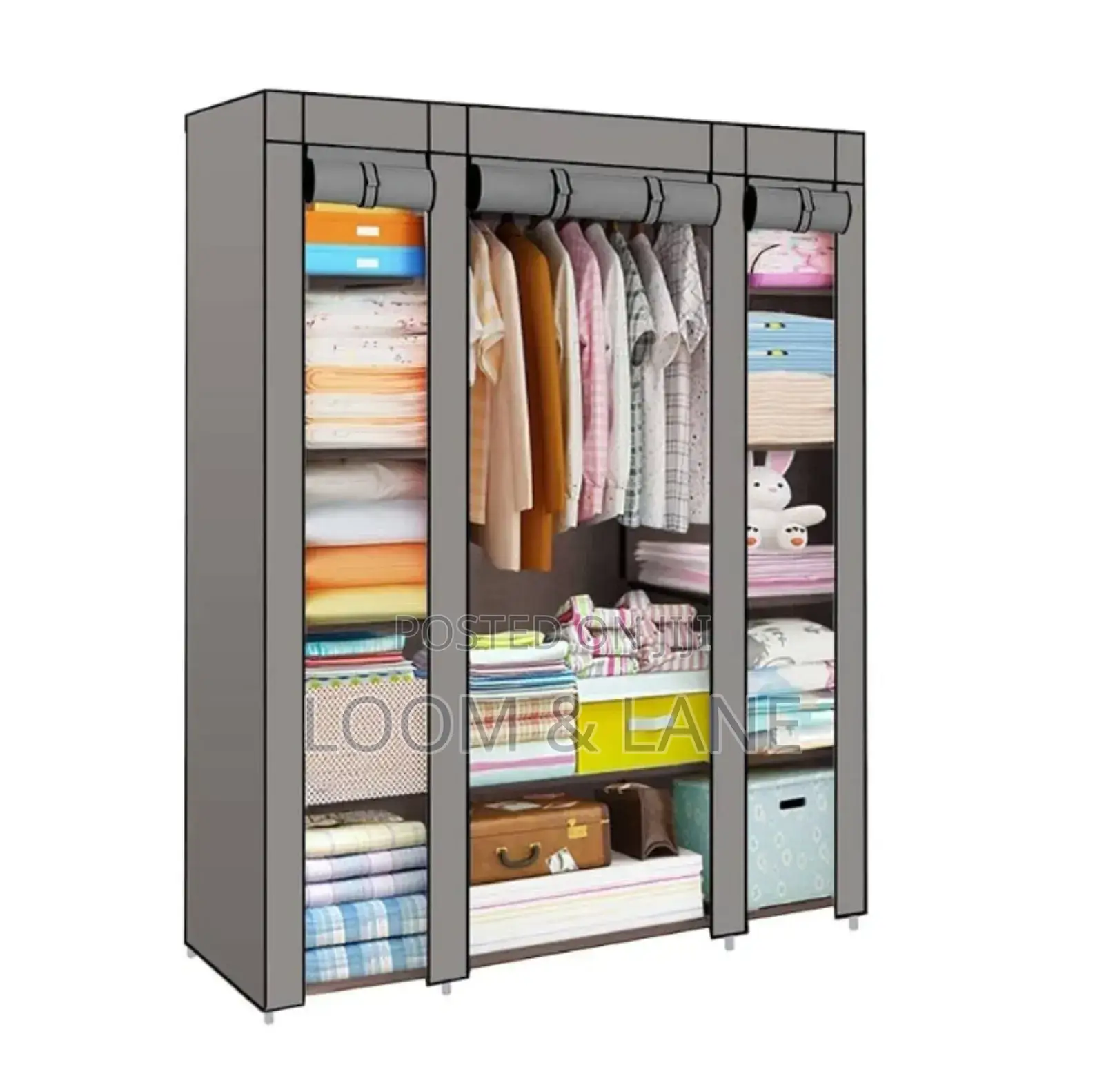 3 Folding Wardrobe, Fabric Closet, Comes With Jointed Metal