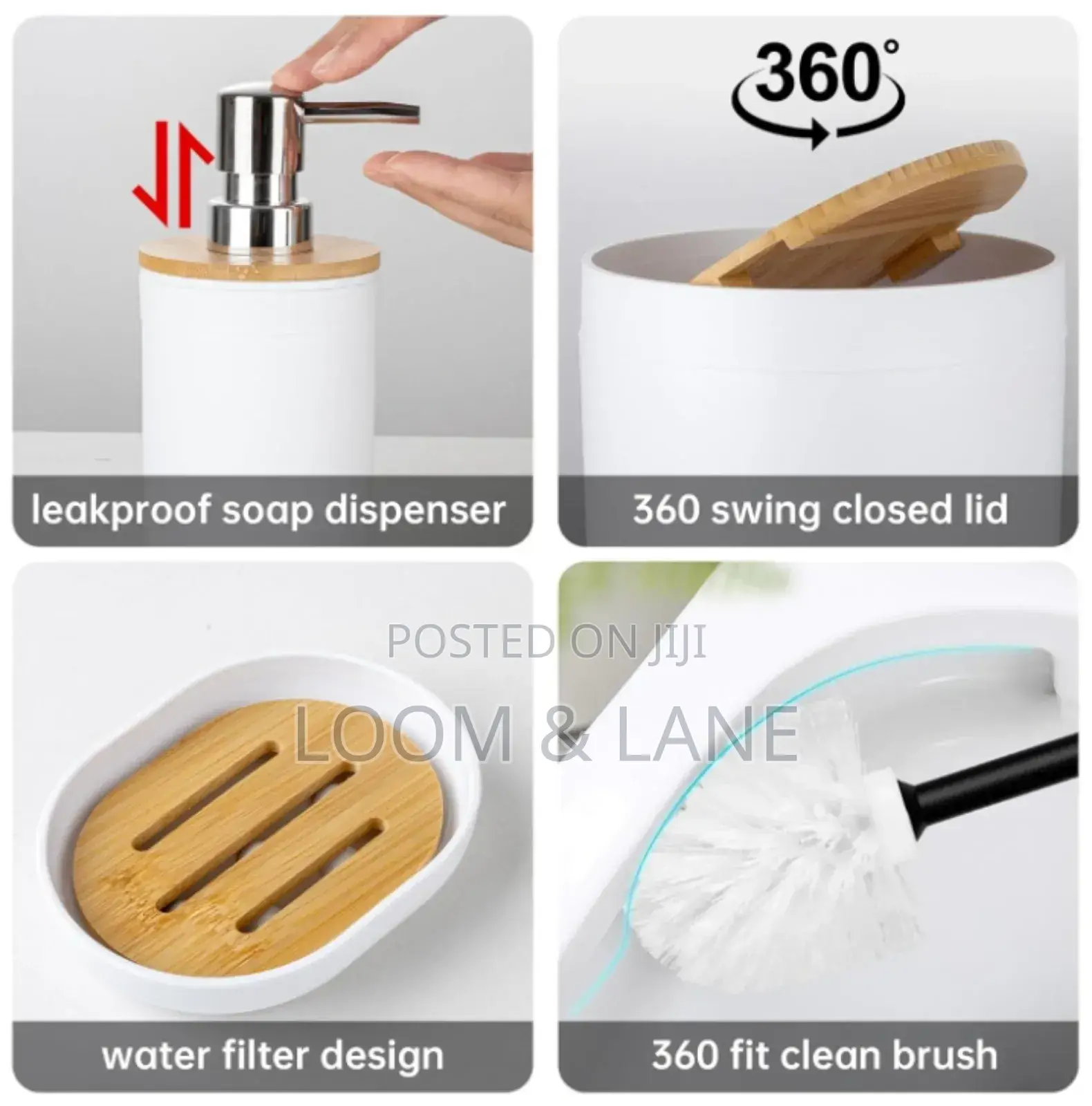 6-PCS Bathroom Accessory Set Black and White