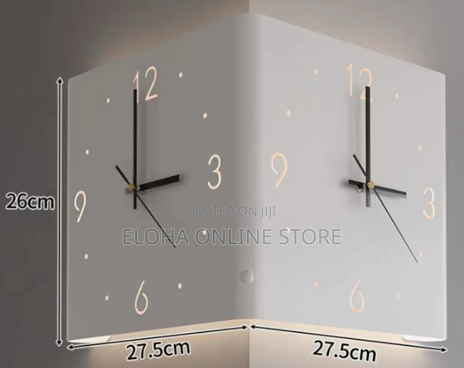 Wall House Corner Clock Side by Side View With Led Lights