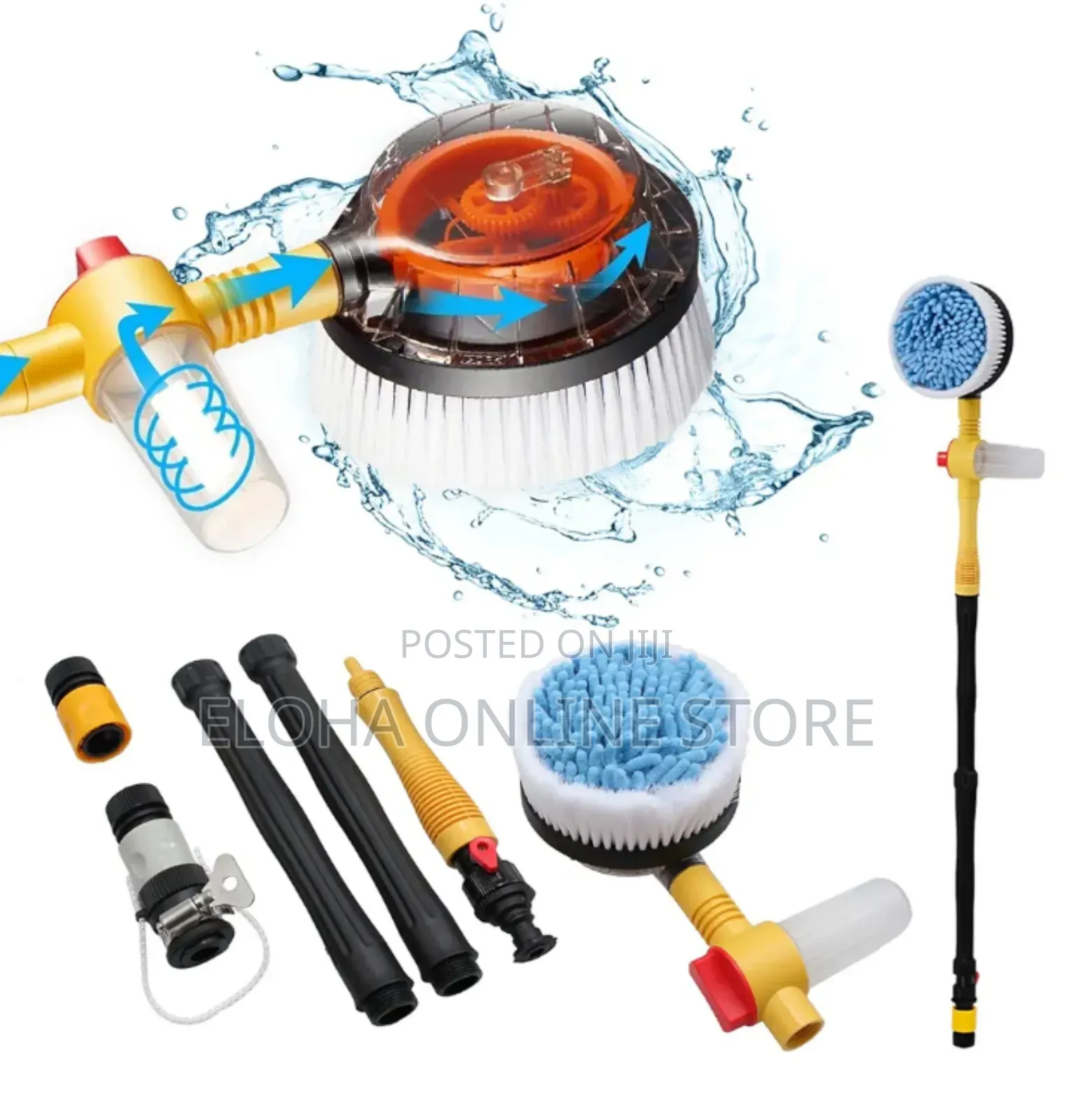 Car Washer Scrabbing With Water Pipe and Soap Dispenser