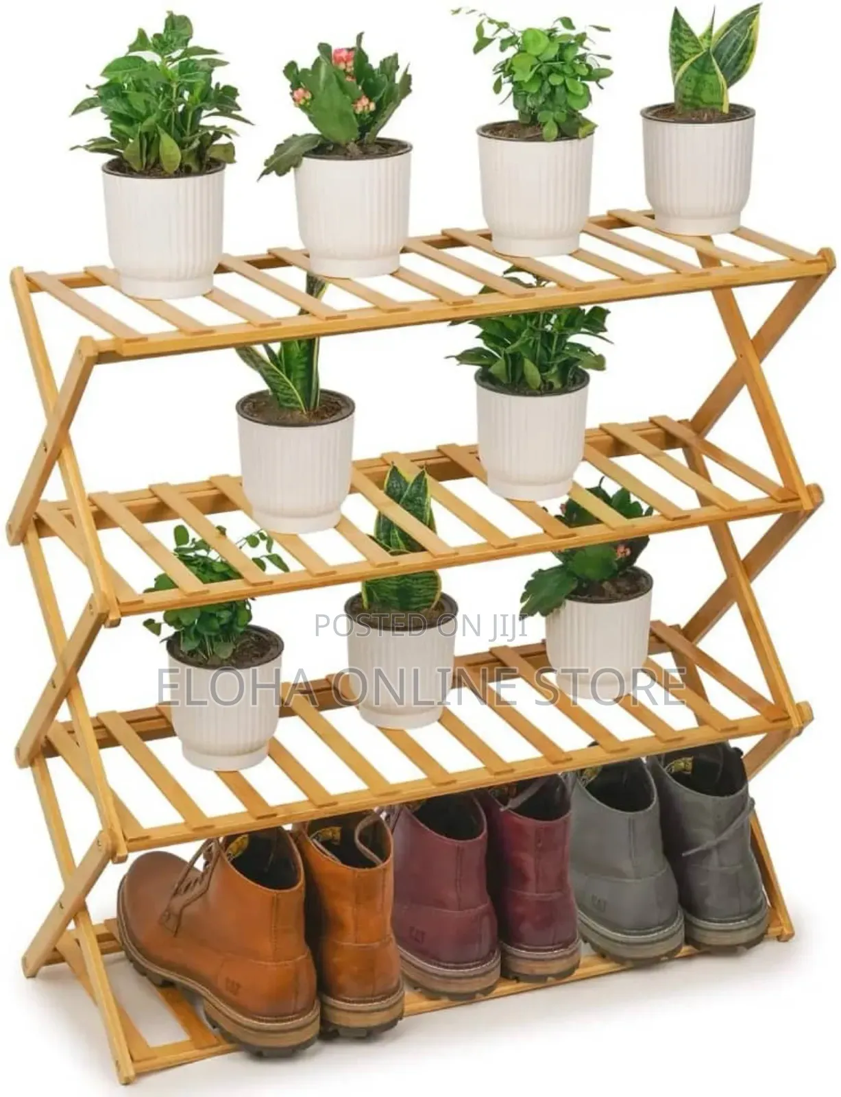 Foldable Bamboo Stackable Shoe Rack Multifunctional 4layer