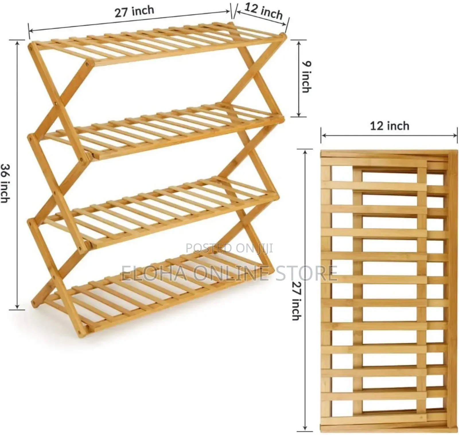 Foldable Bamboo Stackable Shoe Rack Multifunctional 4layer