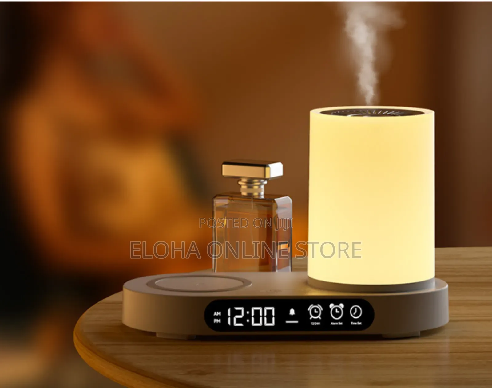 Humidifier Clock and Wireless Charging Wood Desig