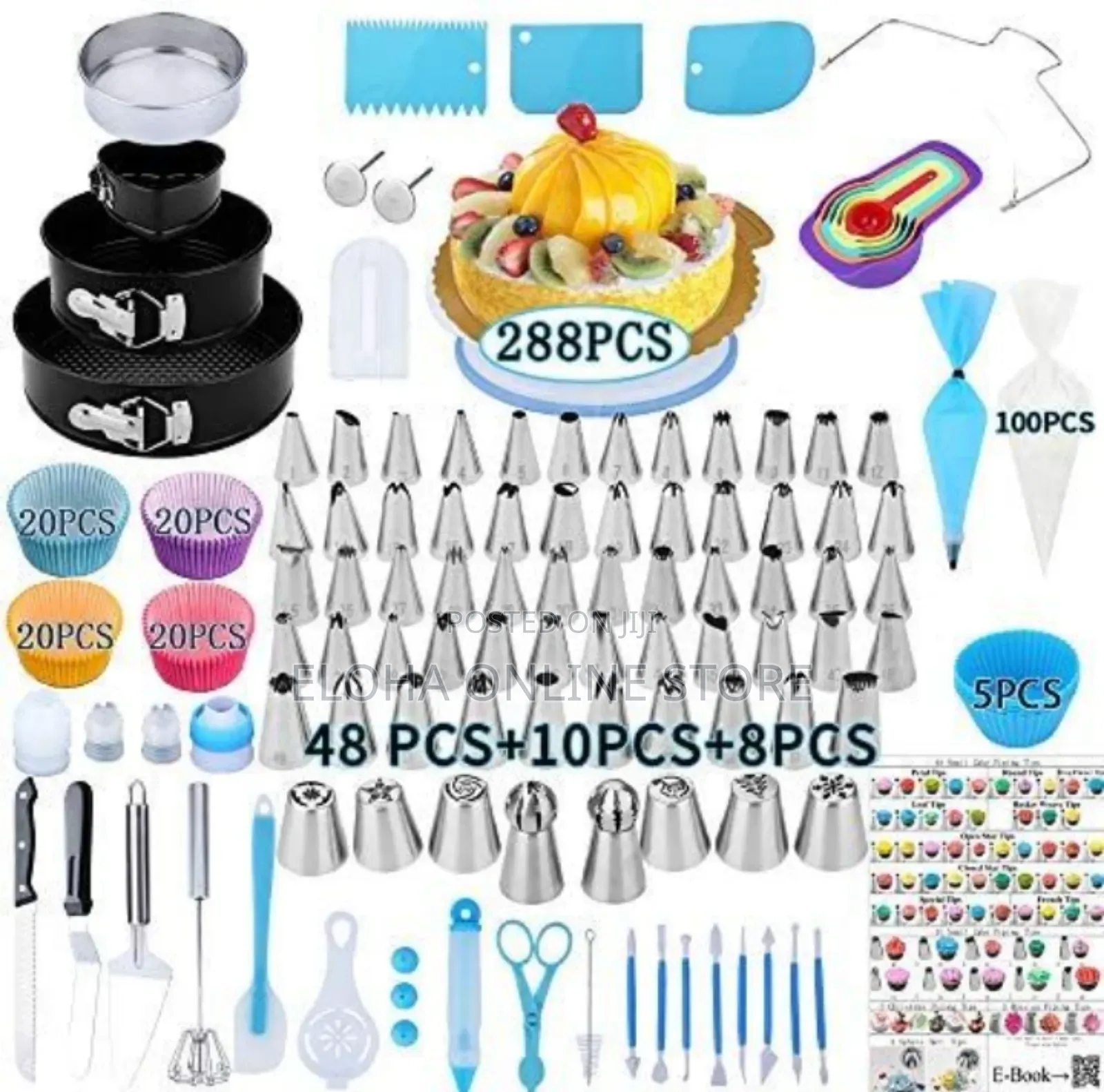 288 Pieces of Cake Baking, Decorating Kit Set, Blu