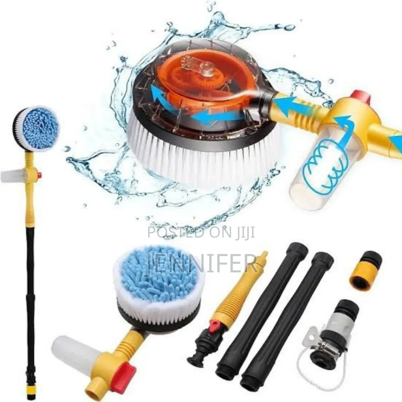 Car Washer Scrabbing With Water Pipe and Soap Dispenser