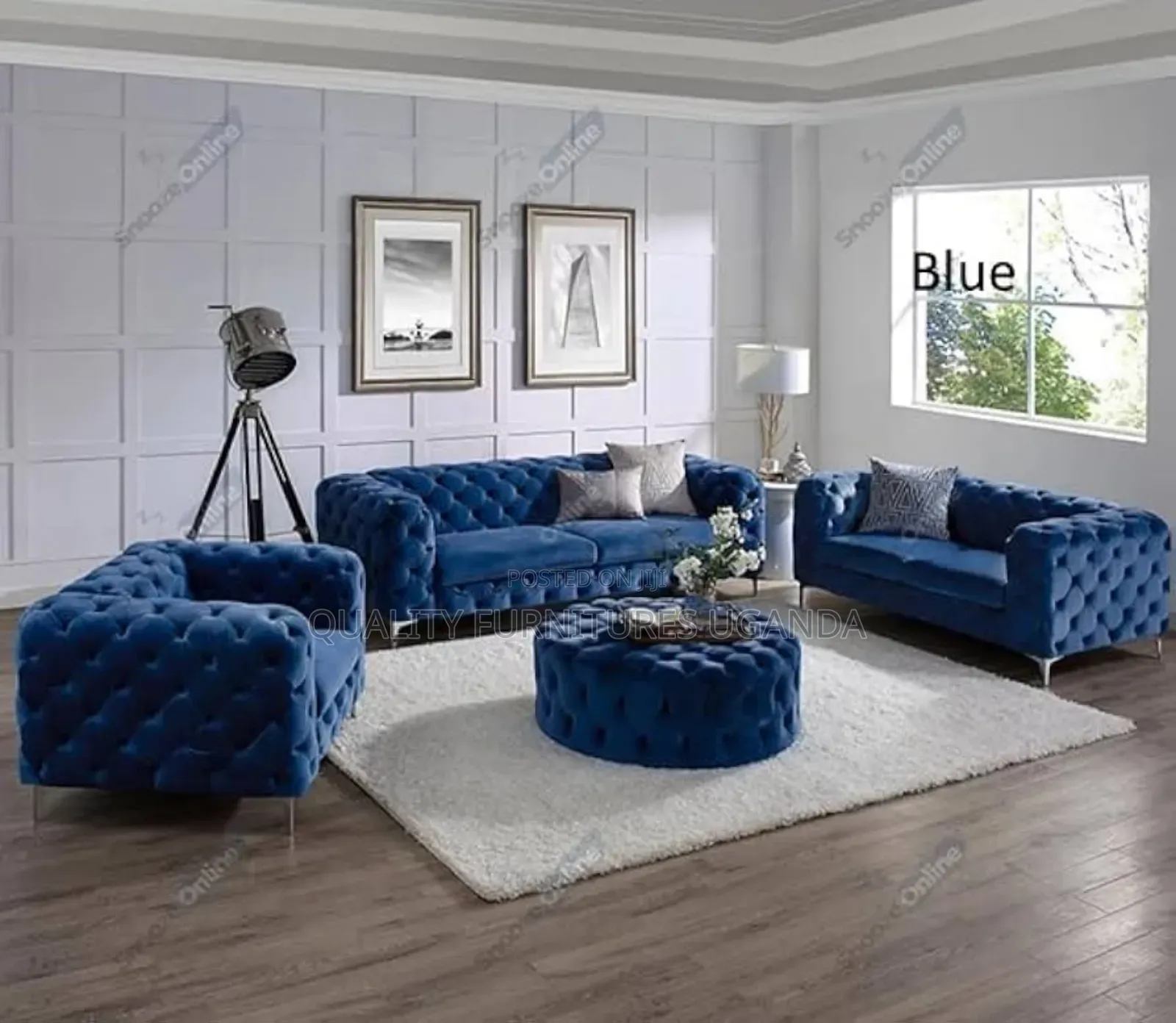 6 Sitter Dark Blue Chesterfield Sofa Set